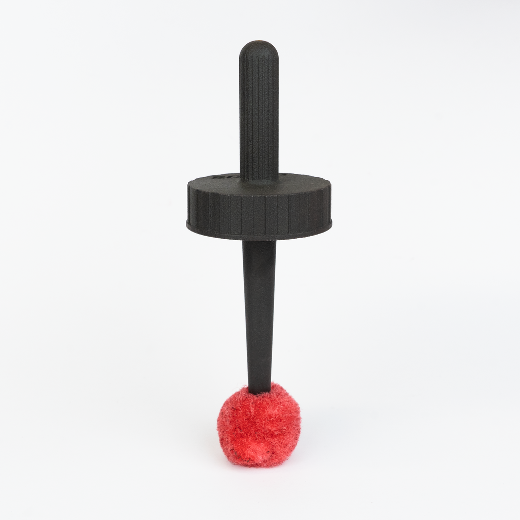 Bosko Applicator Lid with red primer brush, angled view showing grip handle and brush tip
