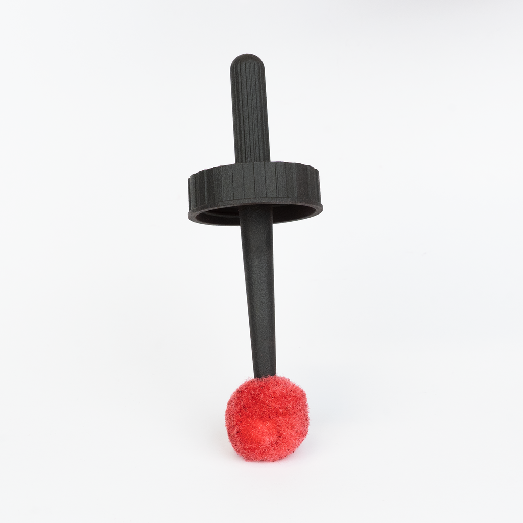 Bosko Applicator Lid with red primer brush attached, front view on white background
